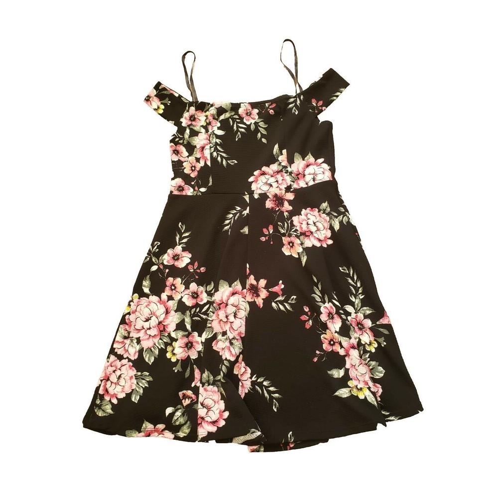 NWT Love J Off The Shoulders Floral Black Short Dress Women's Sz M